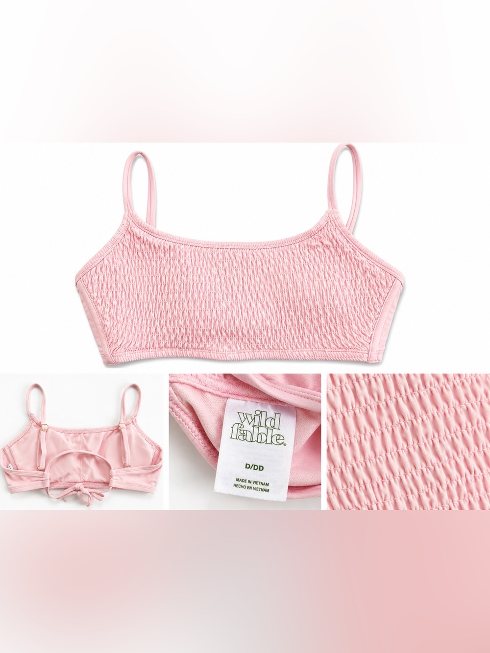 Wild Fable Light Pink Smocked Bikini Top D/DD Adjustable Swim Top - Picture 1 of 1